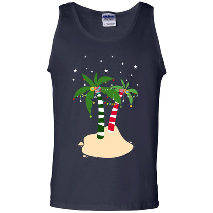 Decorated Tropical Coconut Tree Merry X-mas 2018 Gift Shirt Navy
