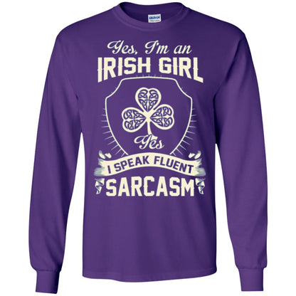 St Patricks Day T-shirt I_m An Irish Girl I Speak Fluent Sarcasm Purple
