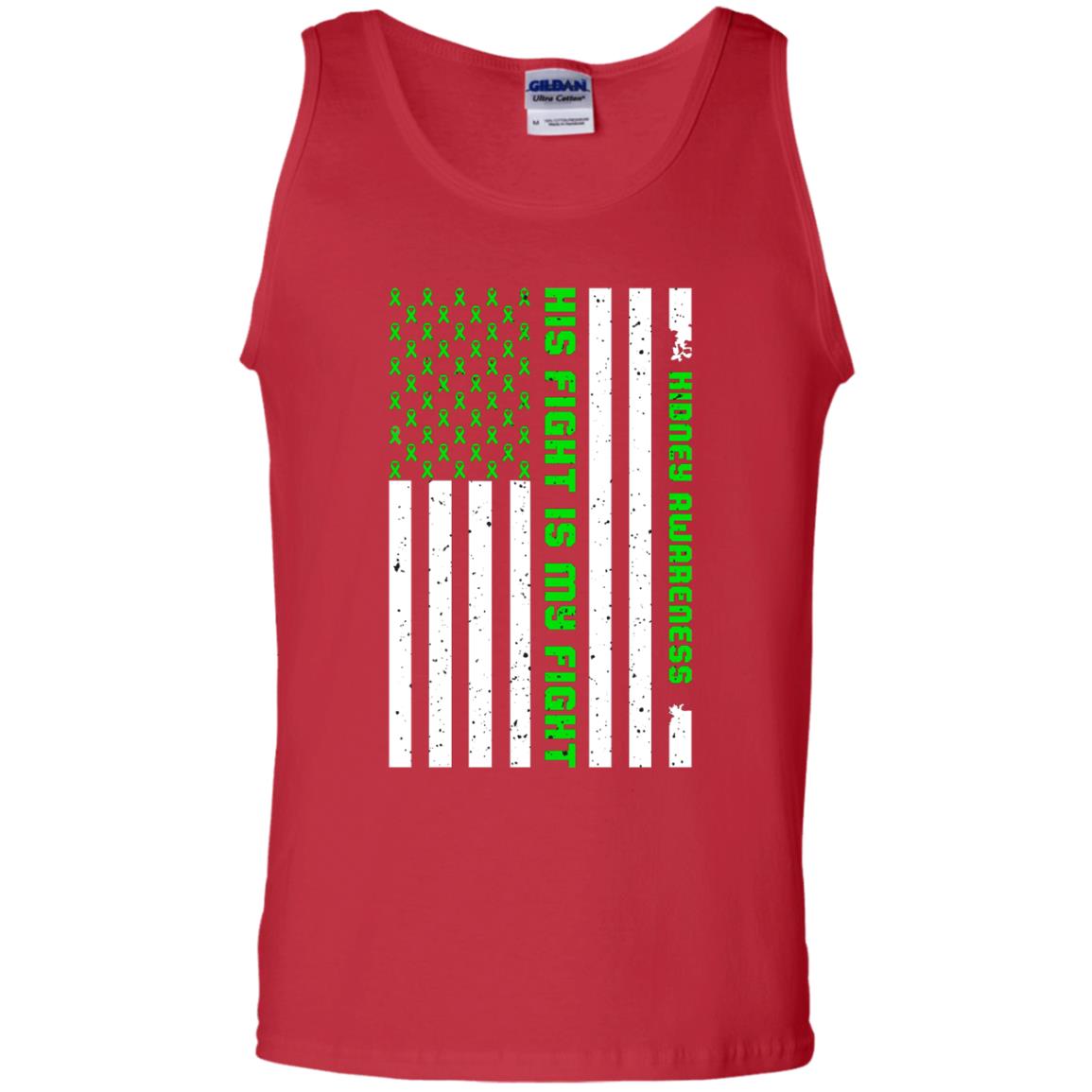 Kidney Awareness His Fight Is My Fight Kelly Green Ribbon Stars Flag Of Usa Shirt Red