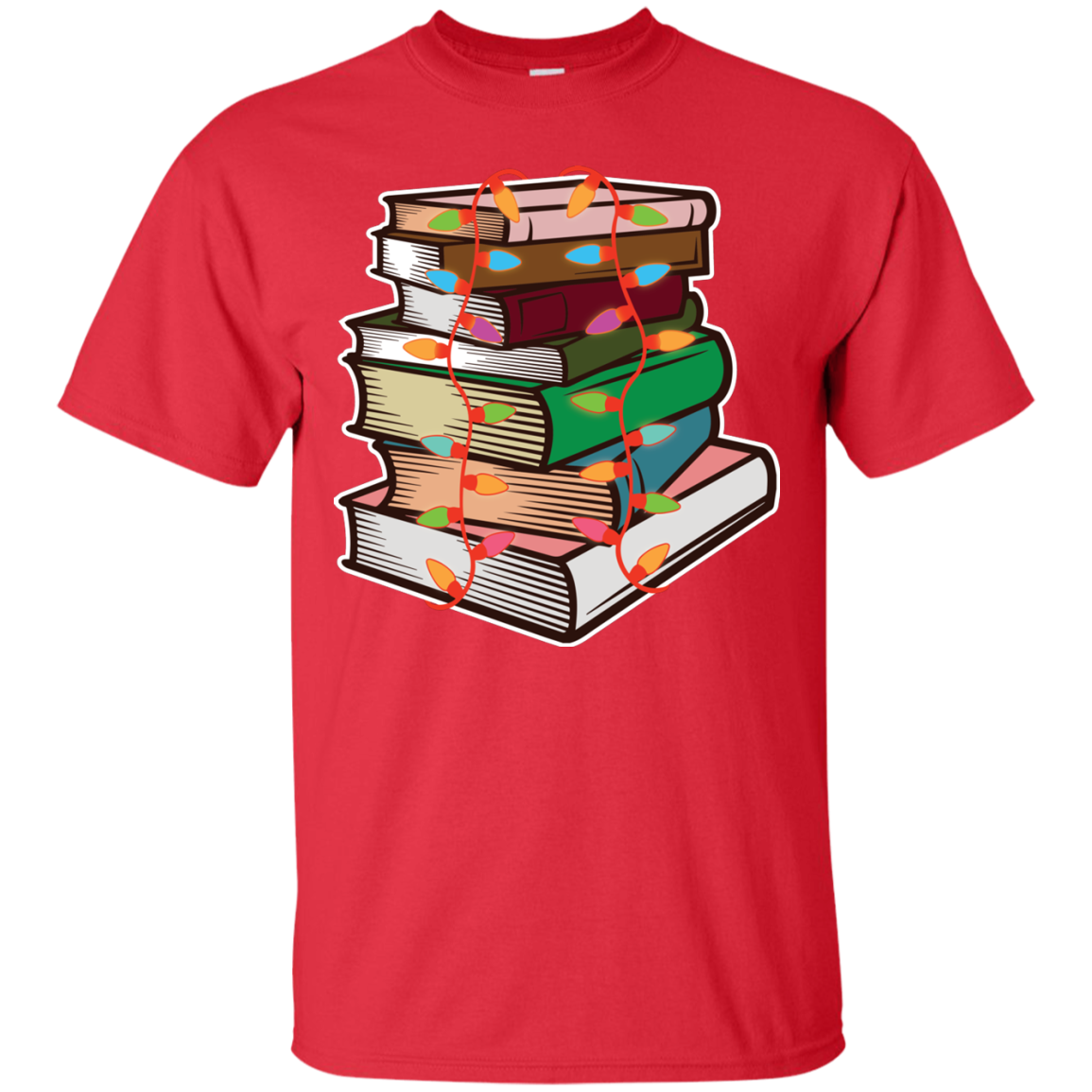 Fairy Lights Christmas Gift T-shirt Book Lover Red