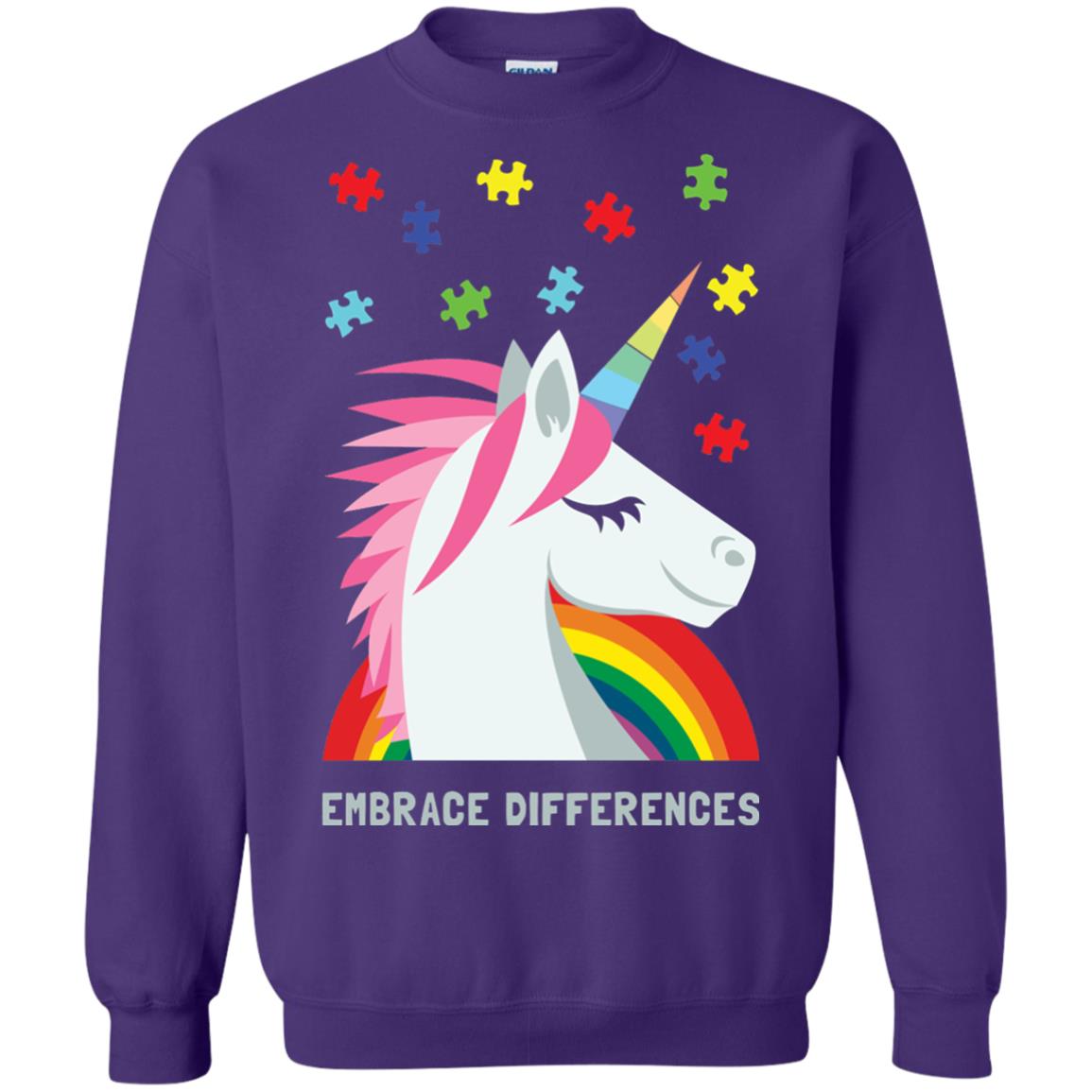 Autism Awareness Shirt Unicorn Puzzle Embrace Differences Purple