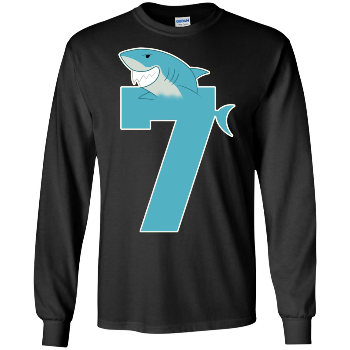 7th Birthday Shark Party Shirt Black