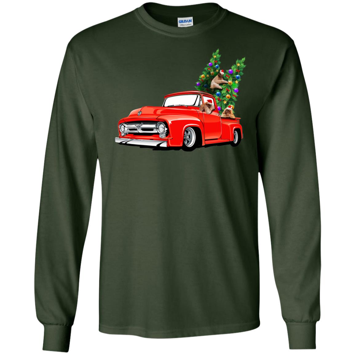 Christmas Tree And Sloths On Car X-mas Gift Shirt Forest Green