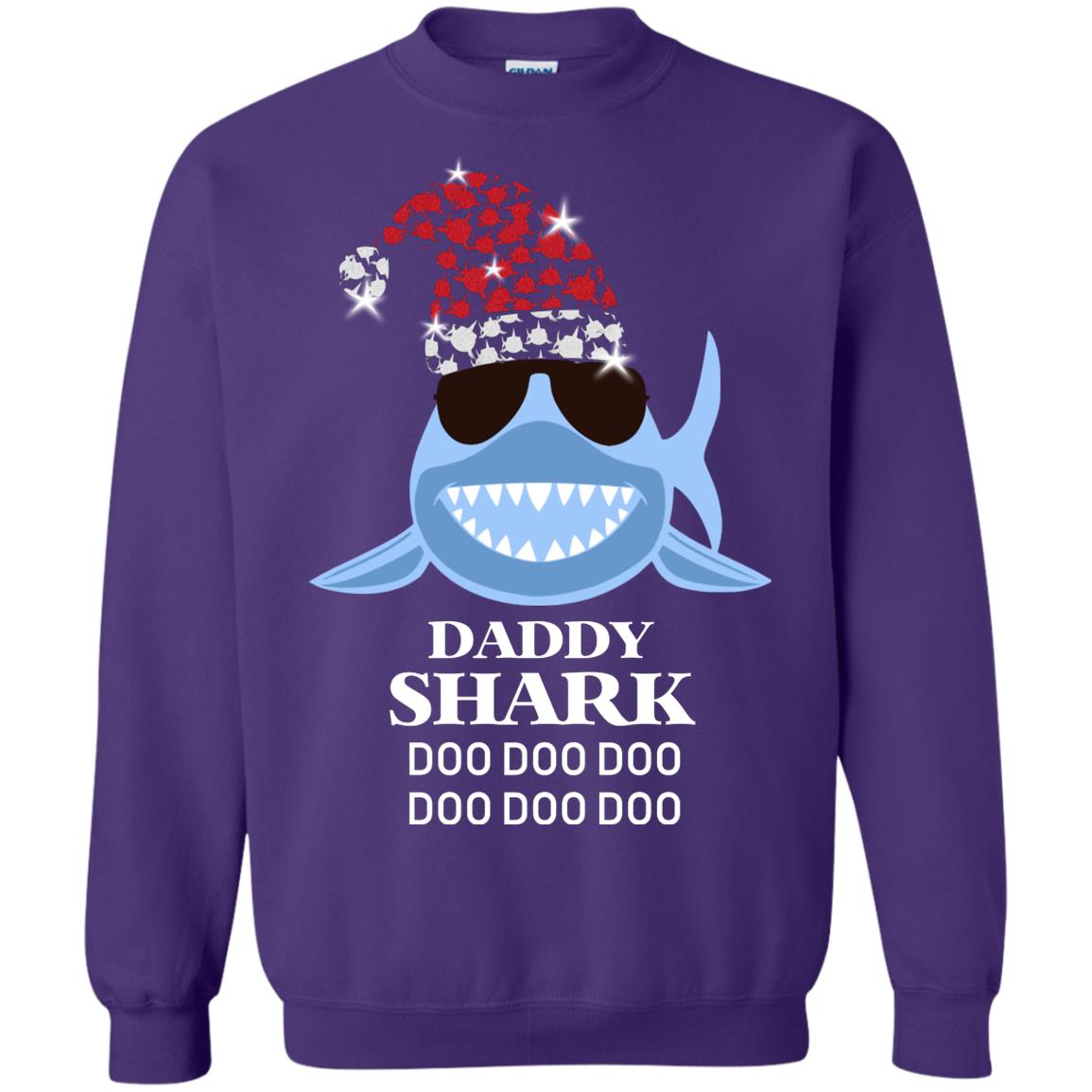 Daddy Shark With Santa Claus Hat Merry X-mas Family Shark Gift Shirt Purple