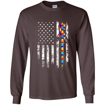 American Flag Distressed Autism Awareness T-shirt Dark Chocolate