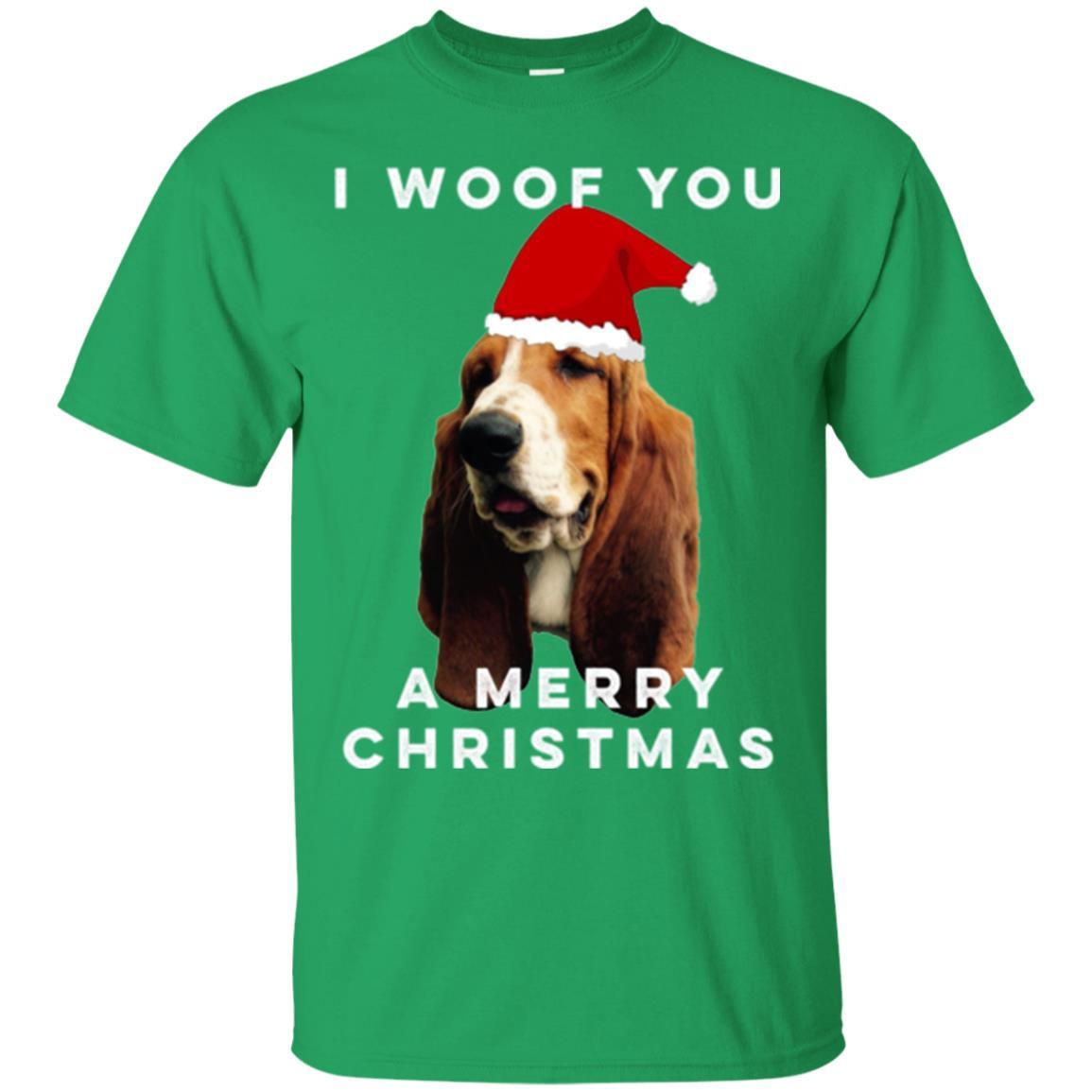 Basset Hound T-shirt I Woof You A Merry Christmas Irish Green