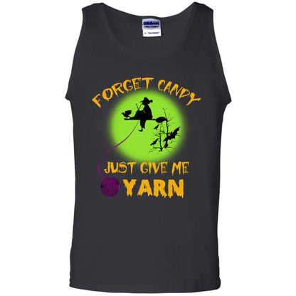 Forget Candy Just Give Me Yarn Crocheting Witches Halloween Shirt Black
