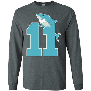 11th Birthday Shark Party ShirtG240 Gildan LS Ultra Cotton T-Shirt