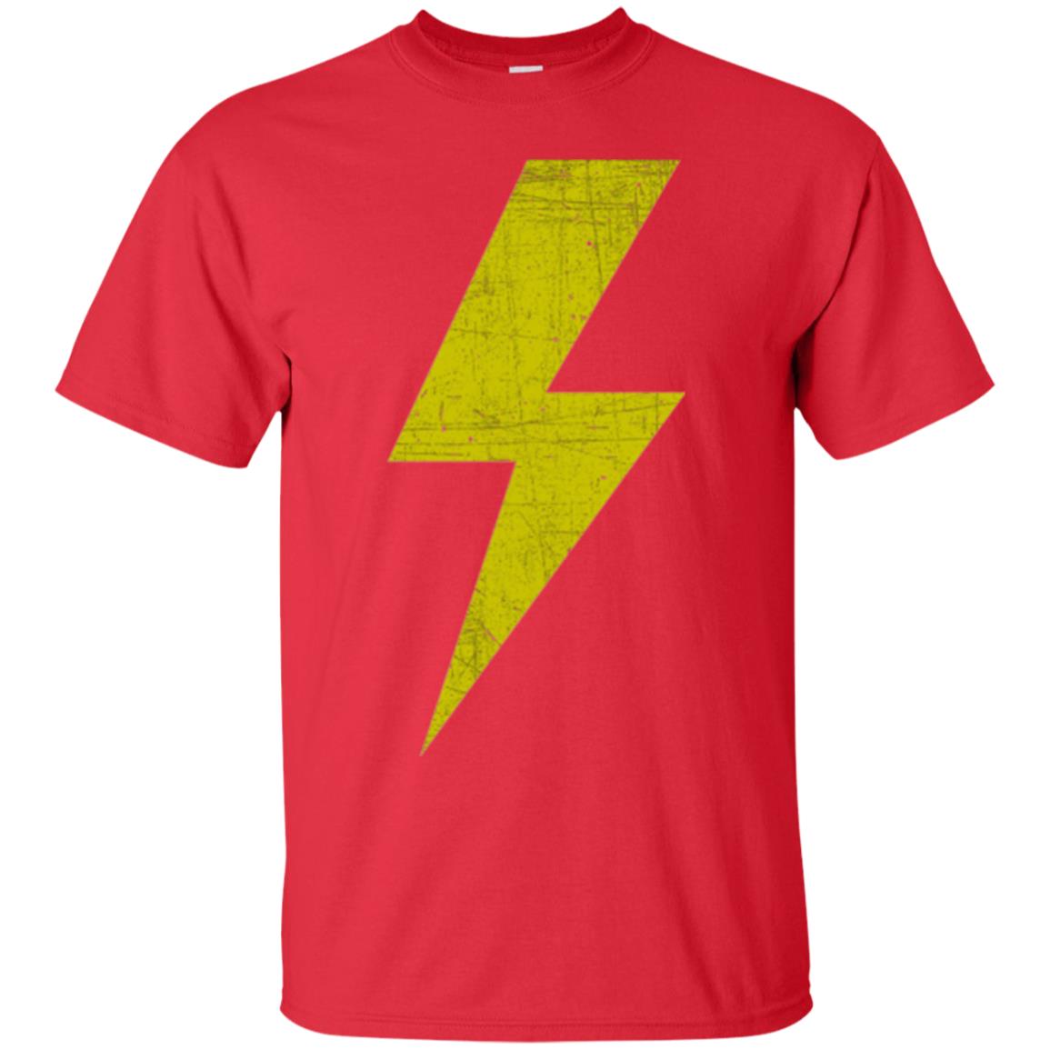 Retro Distressed Yellow Lighting Bolt T Shirt Red