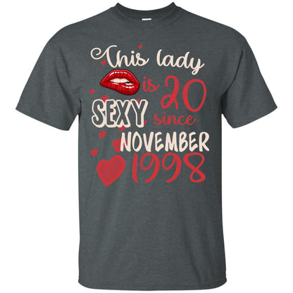 This Lady Is 20 Sexy Since November 1998 20th Birthday Shirt For November Womens Dark Heather