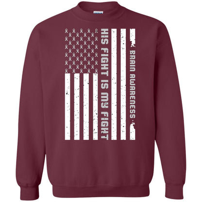 Brain Awareness His Fight Is My Fight Grey Ribbon Stars Flag Of Usa Shirt Maroon