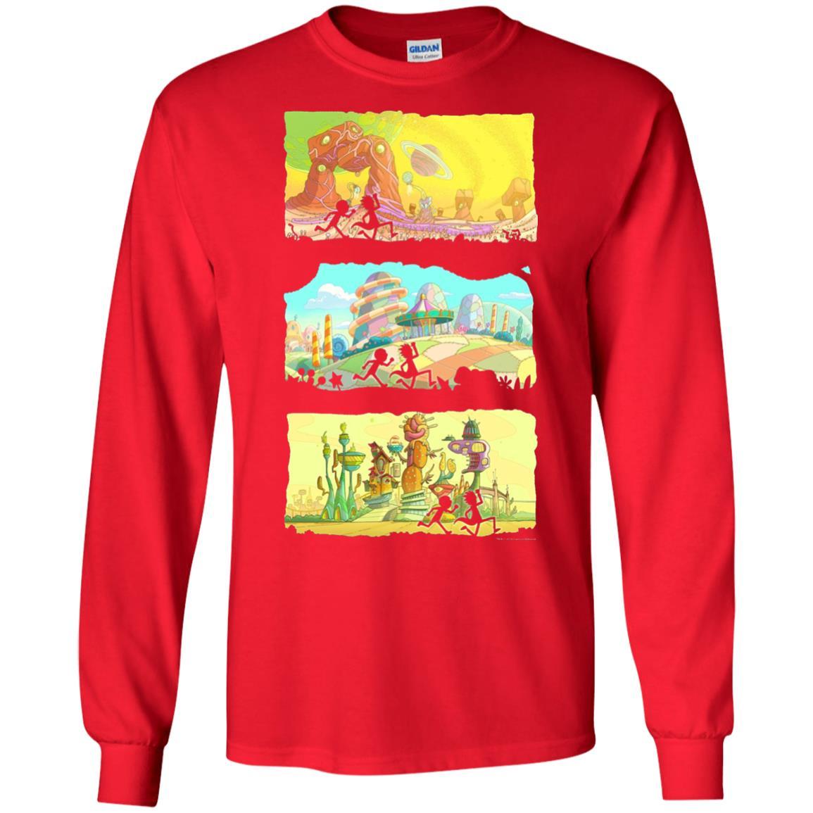 Movie T-Shirt Running Silhouettes On Alien Land Red