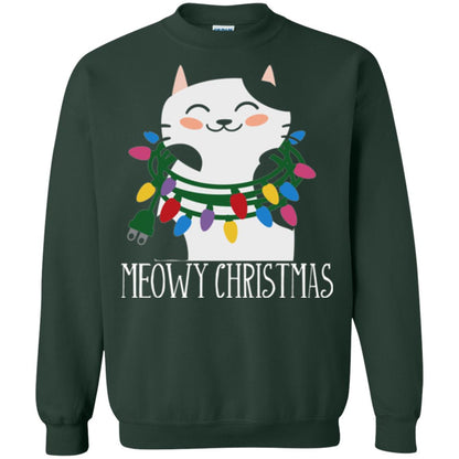 Meowy Christmas Holiday T-shirt Forest Green