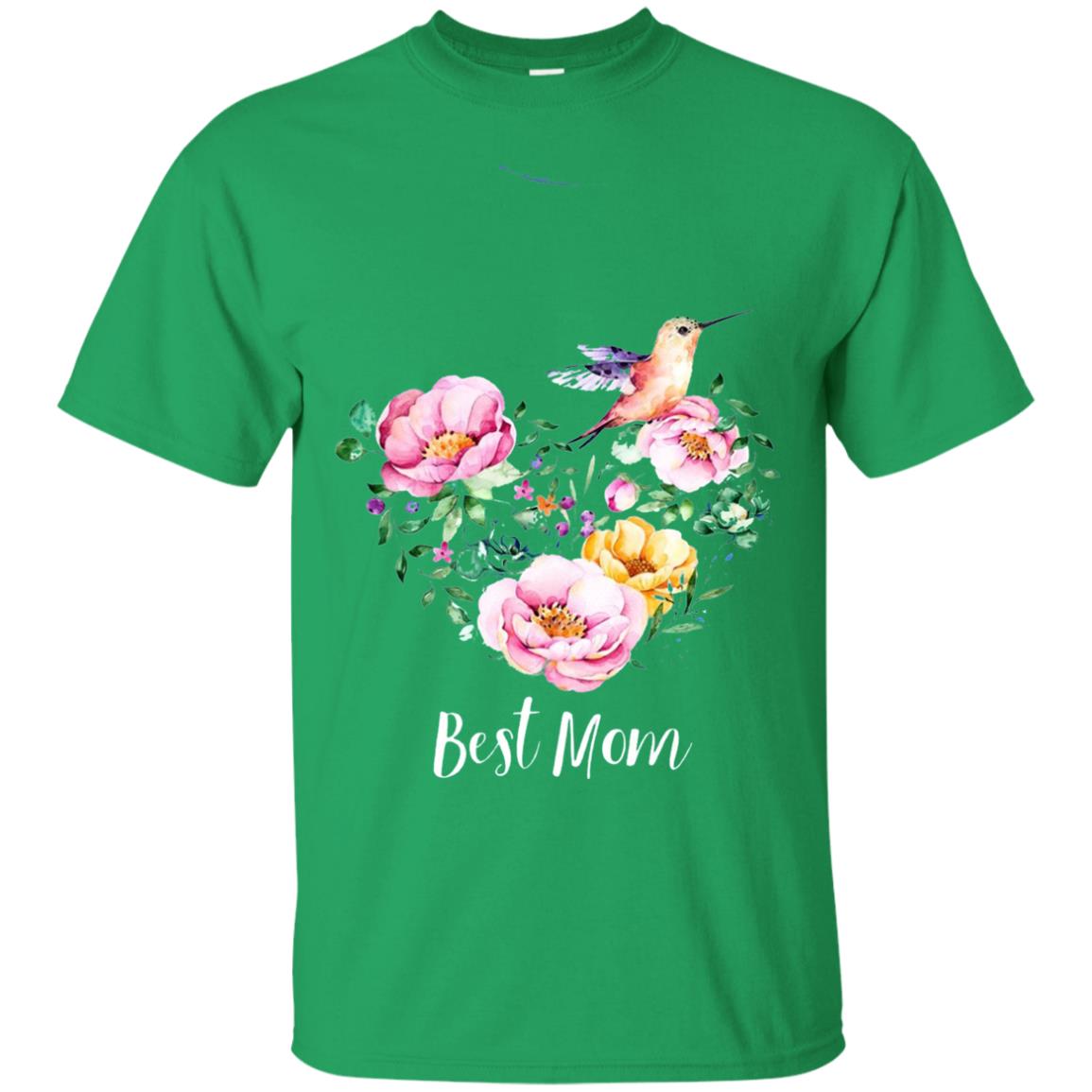 Best Mom Hummingbird Flower Heart Mommy Shirt Irish Green