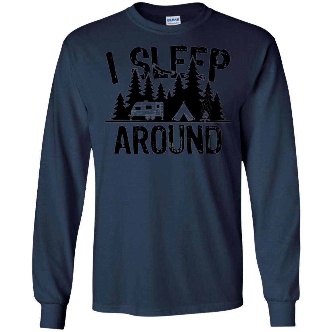 Funny Camping T-shirt I Sleep Around Navy