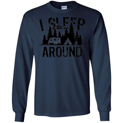Funny Camping T-shirt I Sleep Around Navy