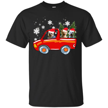 Yorkshire Terrier Dogs On Car Merry Christmas Gift Shirt Black