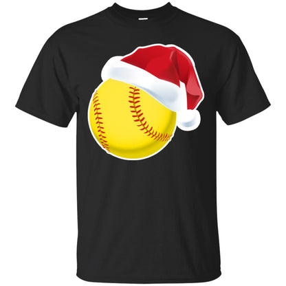 Softball With Santa Claus Hat X-mas Shirt For Softball Lovers Black