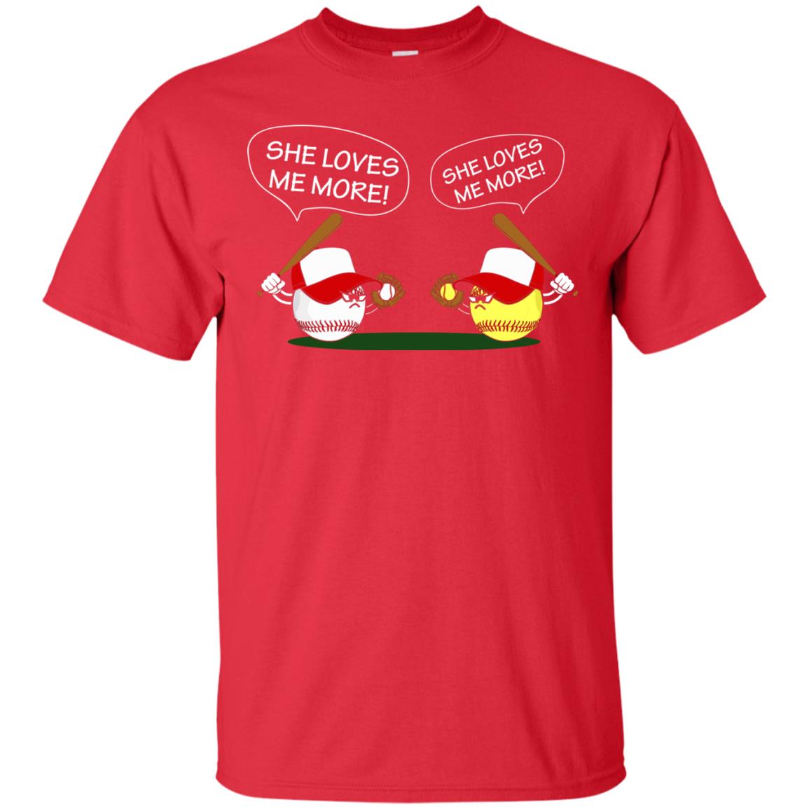 She Loves Me More Baseball Or Softball Shirt Red