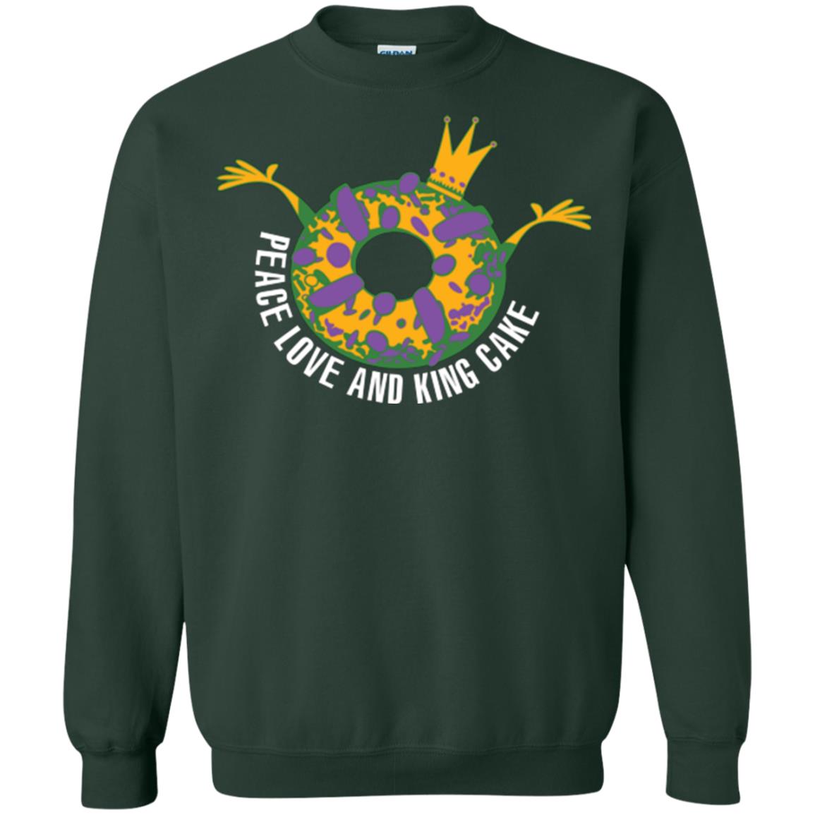 Mardi Gras T-shirt Peace Love And King Cake Forest Green