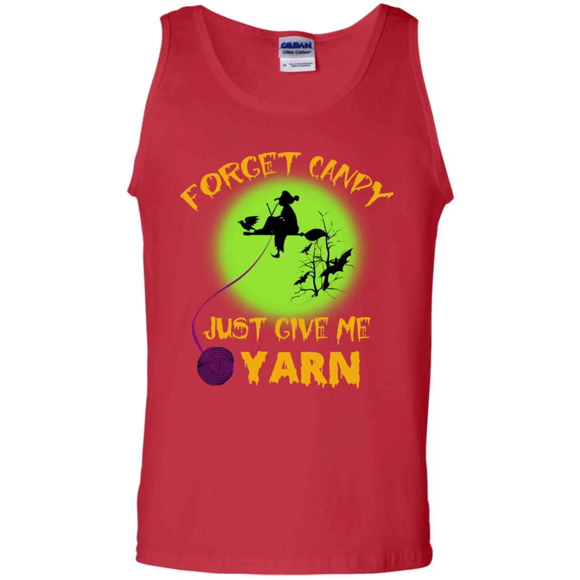 Forget Candy Just Give Me Yarn Crocheting Witches Halloween Shirt Red