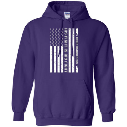 Brain Awareness His Fight Is My Fight Grey Ribbon Stars Flag Of Usa Shirt Purple