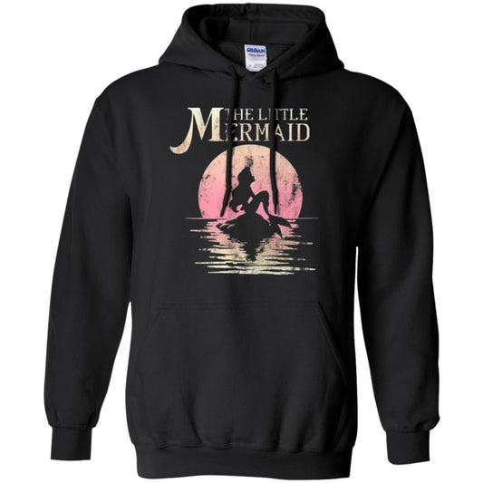 Cartoon T-shirt The Little Mermaid Ariel Rock Moon Silhouette Black