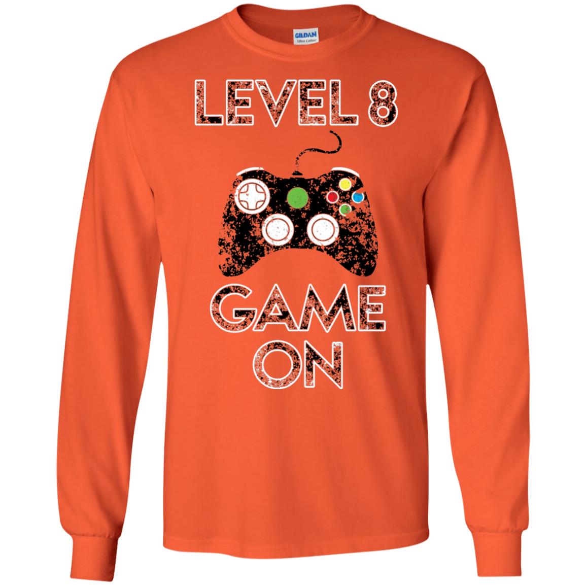 Kids Level 8 Game On 8th Birthday Gift T-shirt Orange