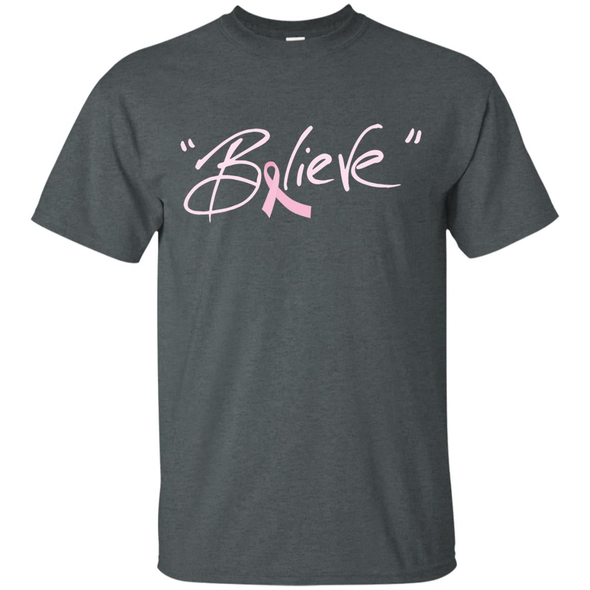 Breast Cancer Awareness Shirt Pink Ribbon Believe Dark Heather