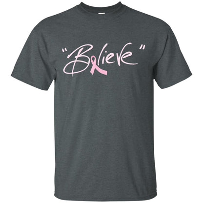 Breast Cancer Awareness Shirt Pink Ribbon Believe Dark Heather