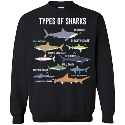 Shark Lover T-shirt 9 Types Of Sharks Ocean Black