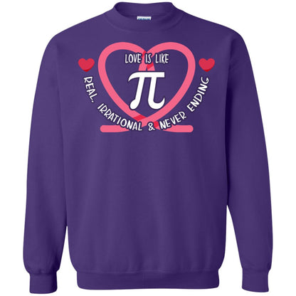Pi Day T-shirt Love Is Like Pi Real Irrational And Never Ending Purple