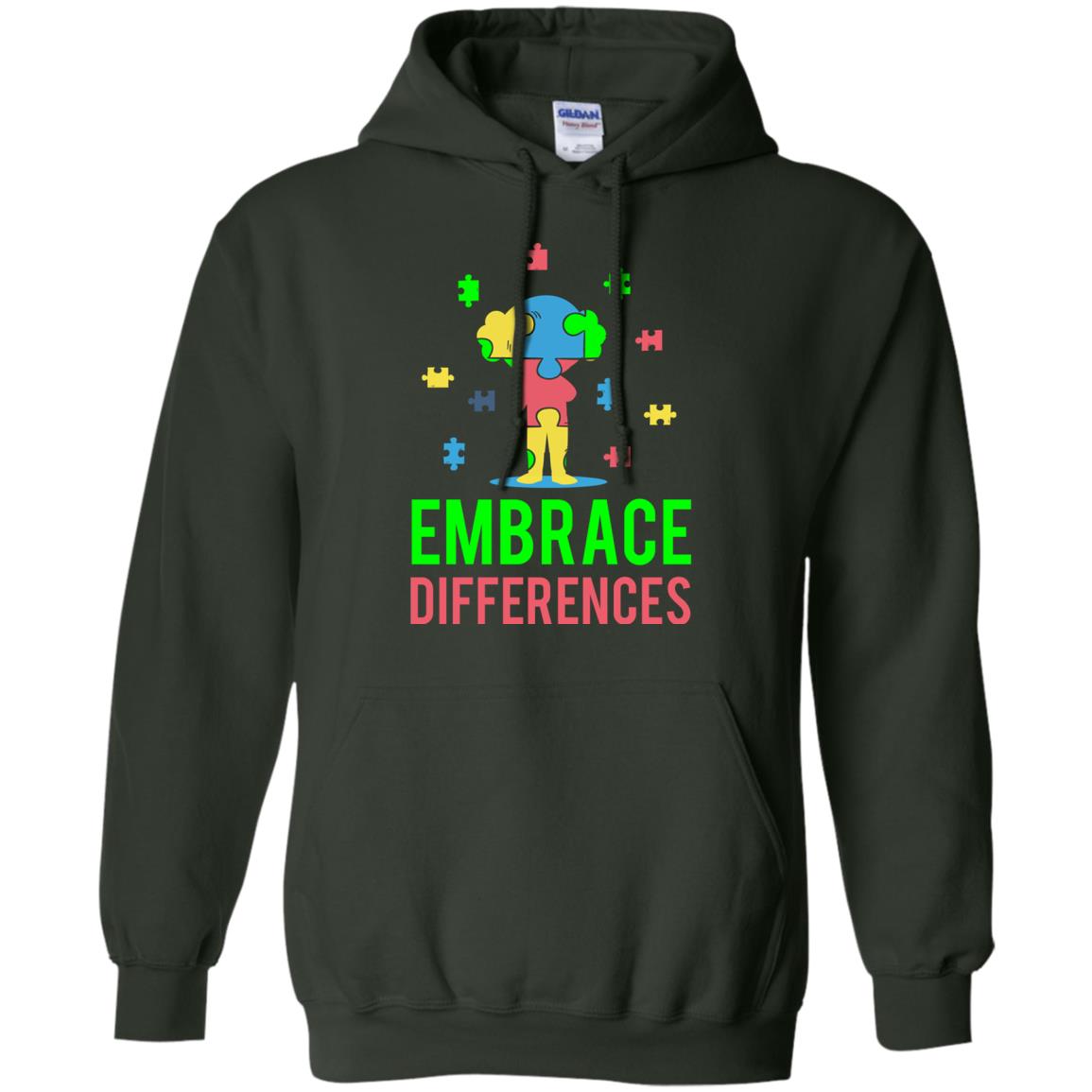 Autism Awareness T-shirt Embrace Differences Forest Green