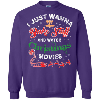 I Just Wanna Bake Stuff And Watch Christmas Movies Shirt Purple