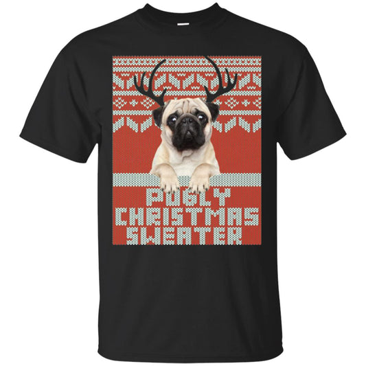 Dog Lovers T-shirt Pugly Christmas Sweater Black