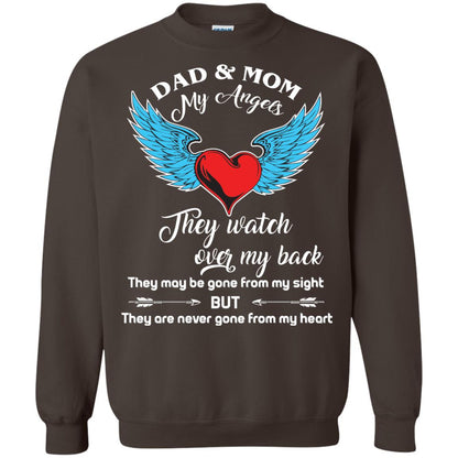 Dad And Mom My Angels They Watch Over My Back Family T-shirt Dark Chocolate