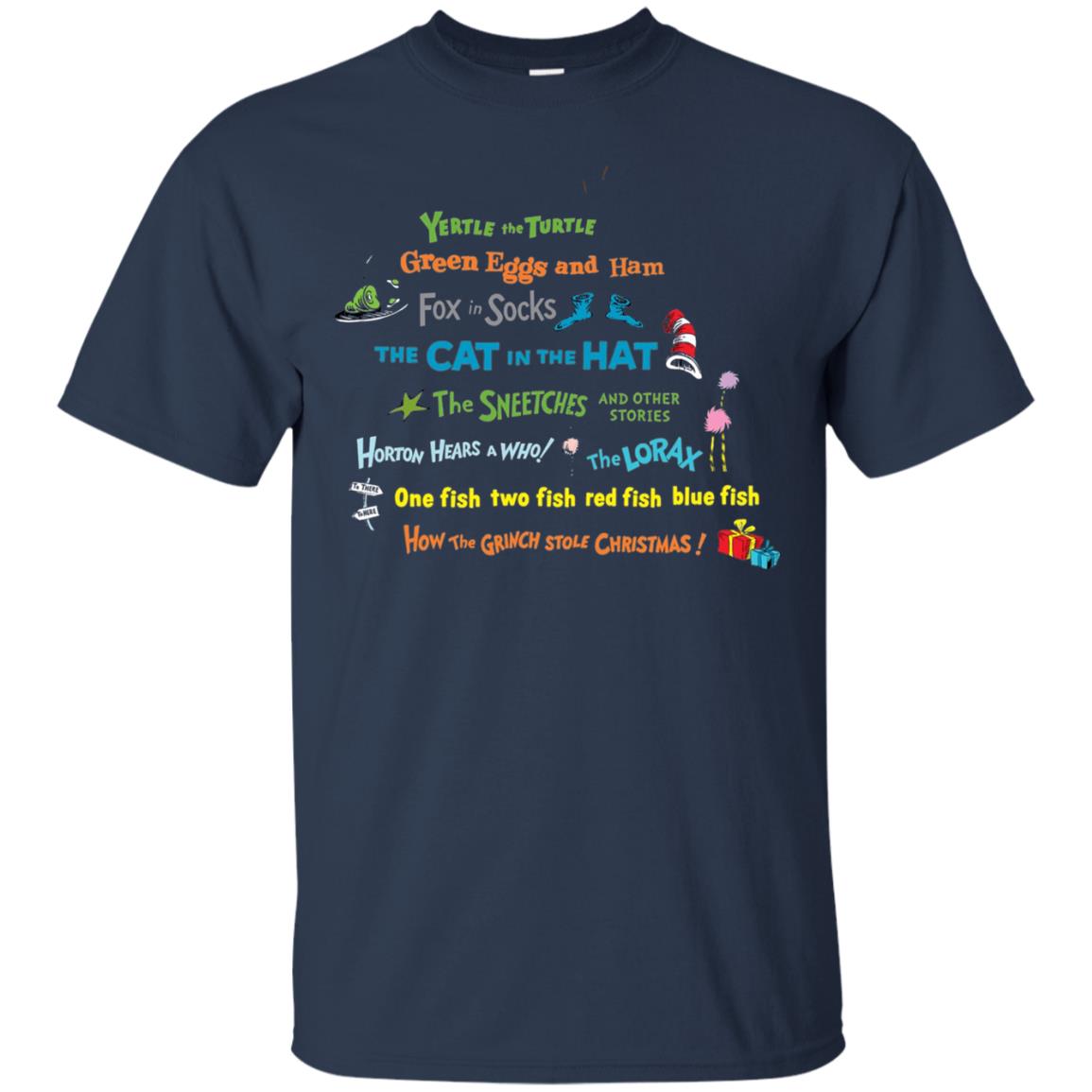 Read Across America Day T-shirt Dr. Seuss Book Title T-shirt Navy