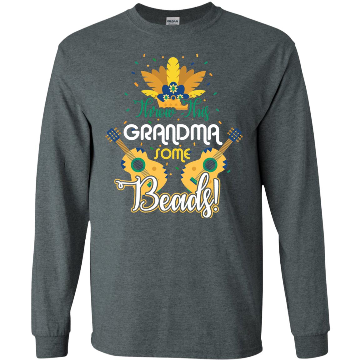 Mardi Gras T-shirt Throw This Grandma Some Beads Dark Heather