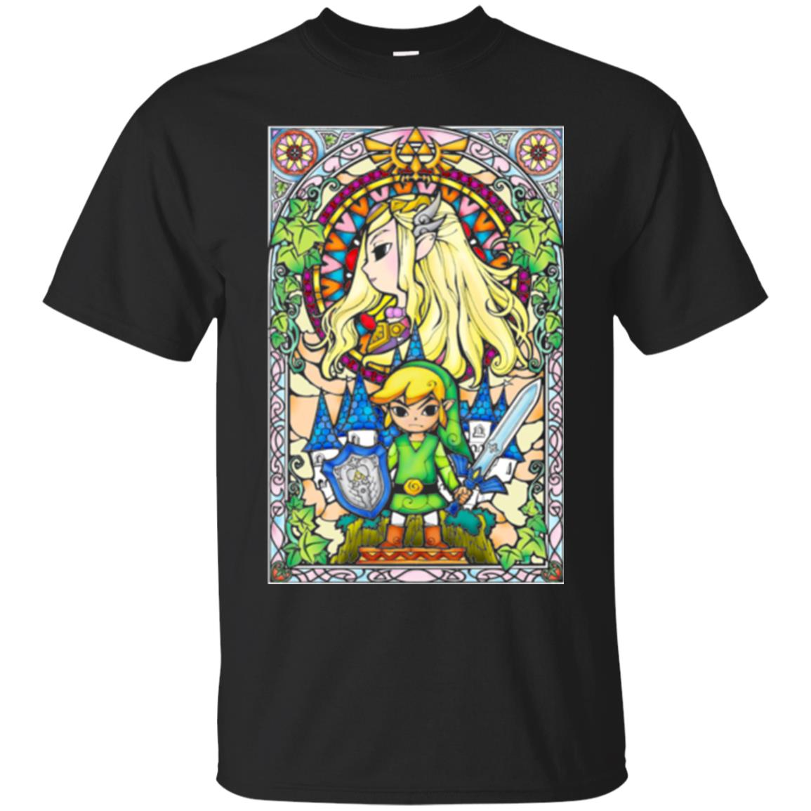 Nintendo Zelda Link T-shirt The Princess Stained Glass Black