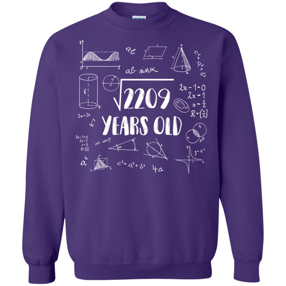 Square Root Of 2209 47th Birthday 47 Years Old Math T-shirt Purple