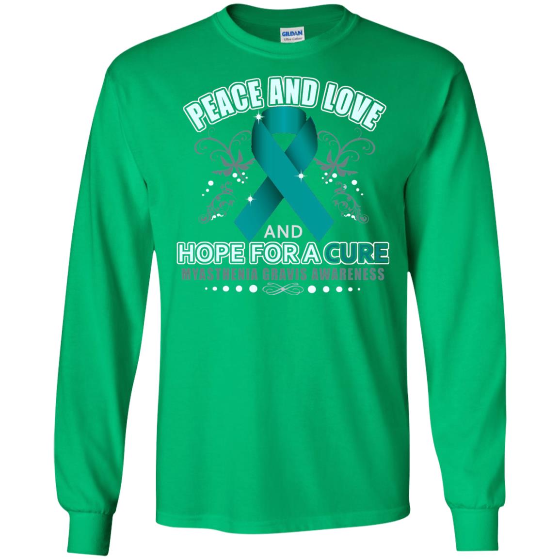 Myasthenia Gravis Awareness T-shirt Peace Love And Hope Irish Green