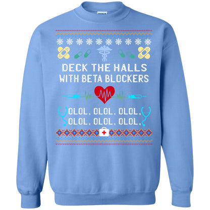 Deck The Halls With Beta Blockers Nursing X-mas Quote Shirt Carolina Blue