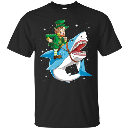 Leprechaun Riding Shark St Patricks Day T-shirt Black