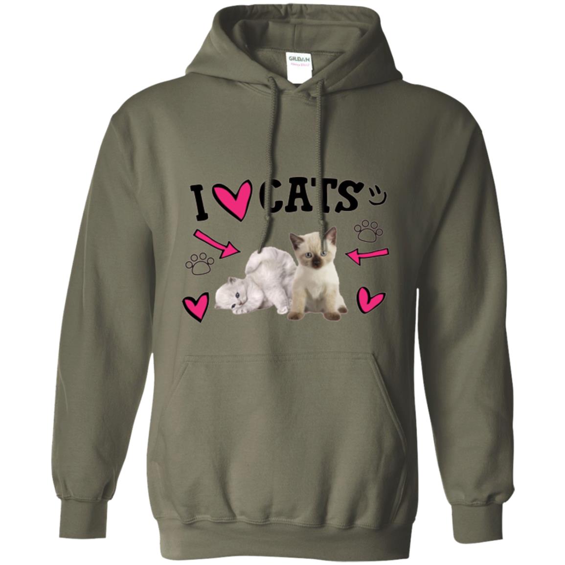 Cat Lover T-shirt I Love Cats Military Green