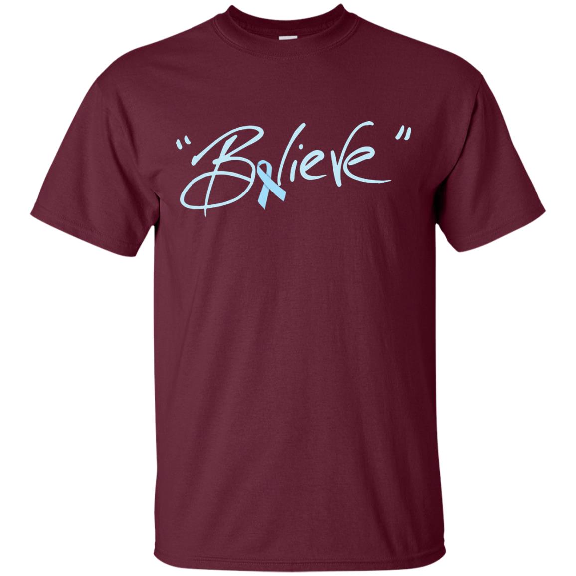 Prostate Cancer Awareness Shirt Blue Ribbon Believe Maroon