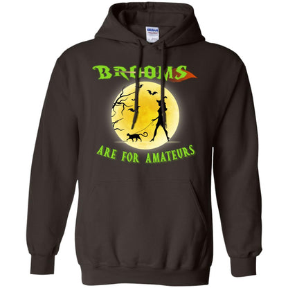 Brooms Are For Amateurs Witches Walk With Cat Funny Halloween Shirt Dark Chocolate