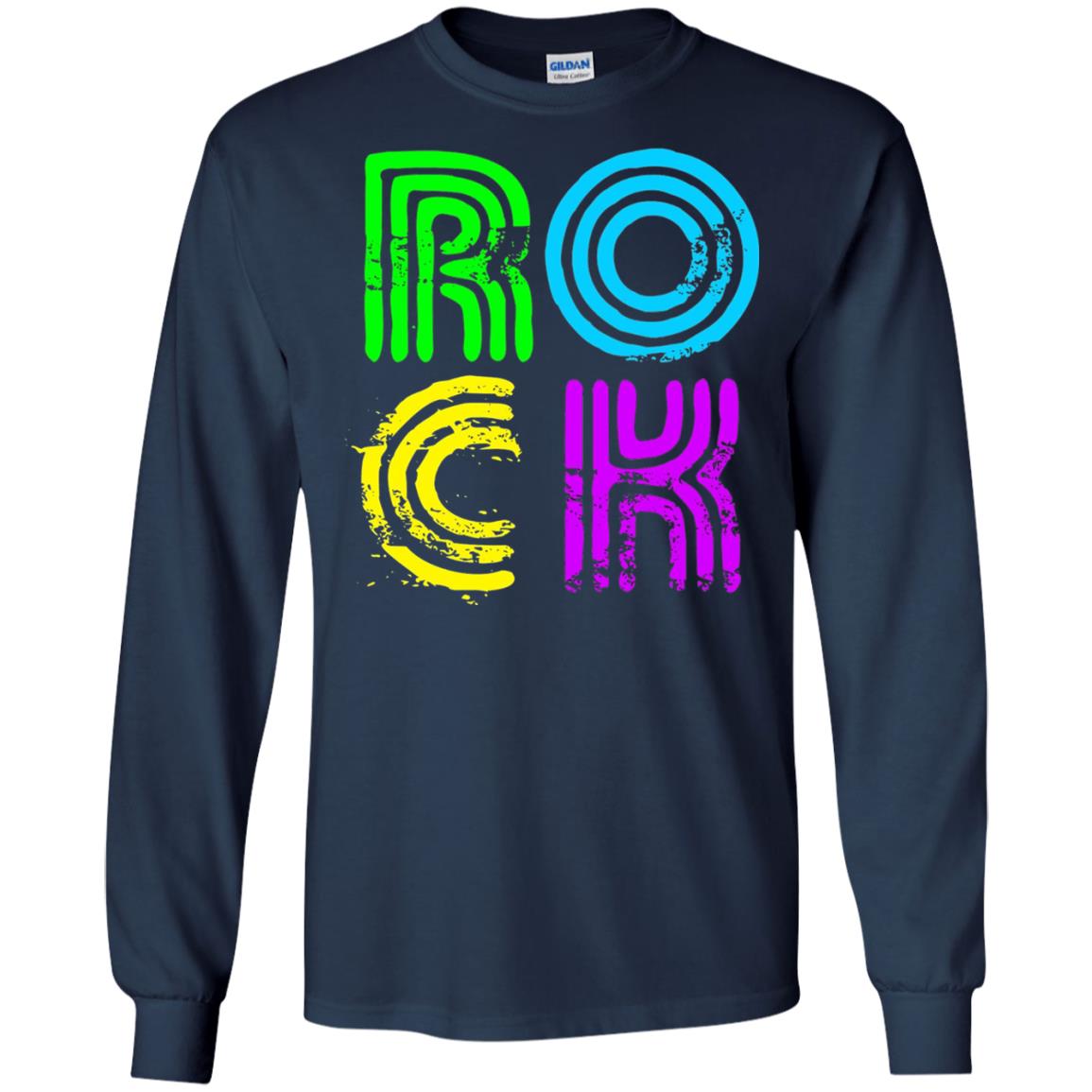 Bright Neon Colours Rock 80_s Retro Theme T-shirt Navy