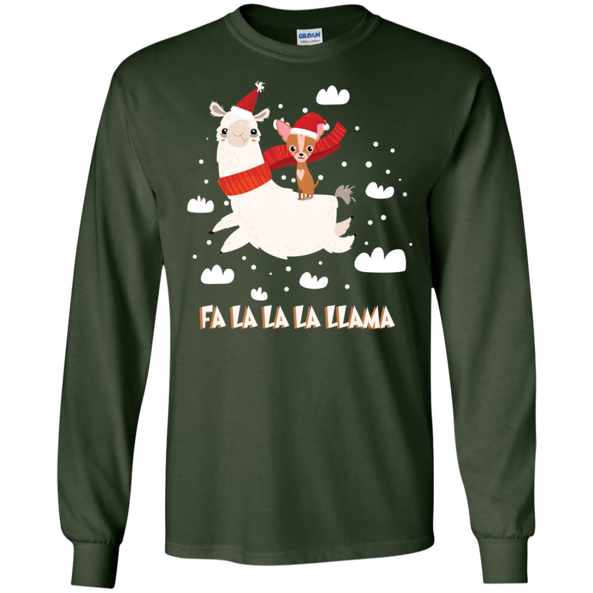 Fa La La La Llama With Chihuahua X-mas Gift Shirt Forest Green