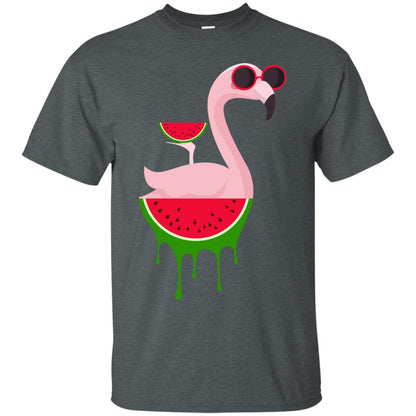 Watermelon Flamingo Funny Summer Melon Fruit Shirt Dark Heather