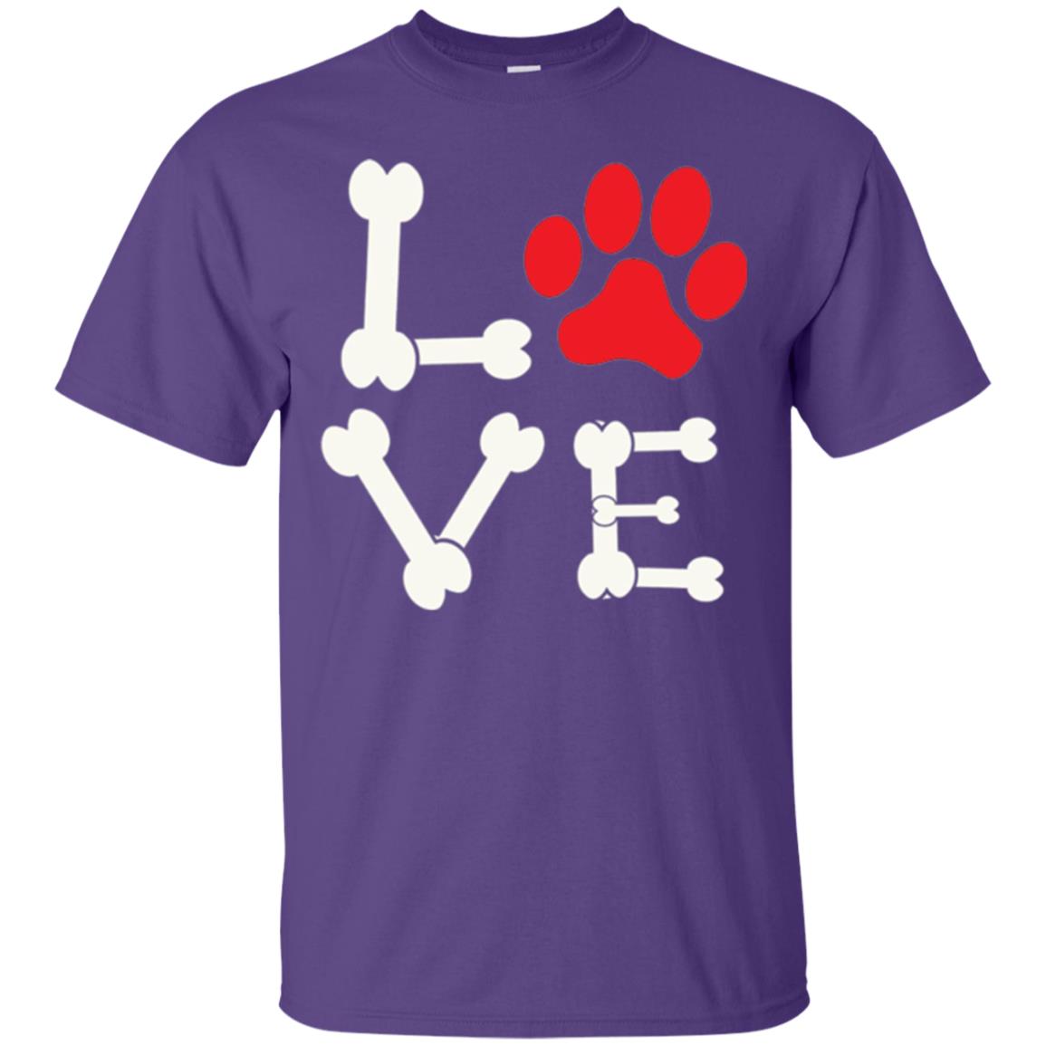 Love My Dog Red Pawprint Dog Bones T-shirt Purple